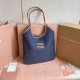 Fake Miu Miu Ivy denim shoulder bag with leather trim 5BG231 Blue Clone