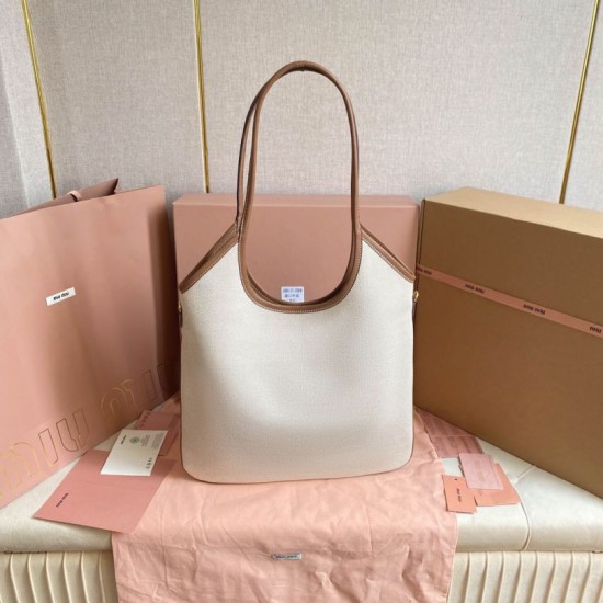Replica Miu Miu Ivy denim shoulder bag with leather trim 5BG231 White Knockoff Fake Miu Miu Ivy denim shoulder bag with leather trim 5BG231 White Clone