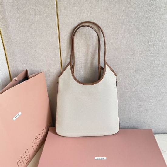 Replica Miu Miu Ivy denim shoulder bag with leather trim 5BG231 White Knockoff Fake Miu Miu Ivy denim shoulder bag with leather trim 5BG231 White Clone