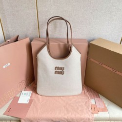 Fake Miu Miu Ivy denim shoulder bag with leather trim 5BG231 White Clone