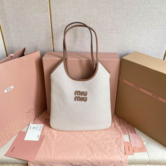 Replica Miu Miu Ivy denim shoulder bag with leather trim 5BG231 White Knockoff Fake Miu Miu Ivy denim shoulder bag with leather trim 5BG231 White Clone