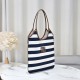 Fake Miu Miu Ivy canvas tote bag 5BG231 navy blue with white stripes Clone