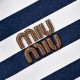 Fake Miu Miu Ivy canvas tote bag 5BG231 navy blue with white stripes Clone
