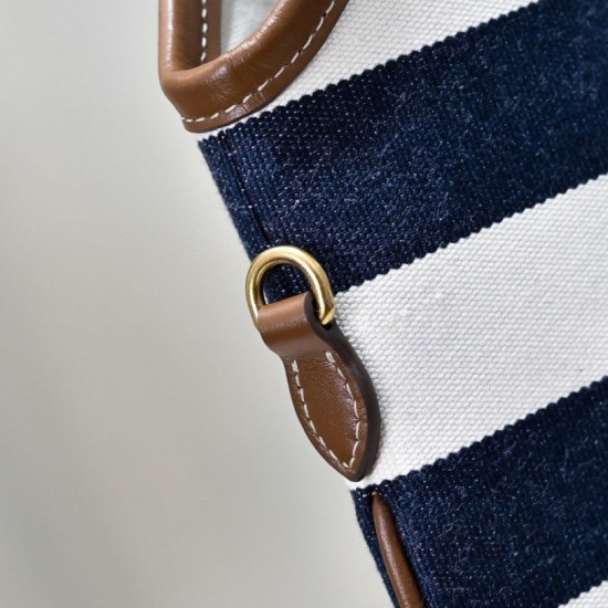Fake Miu Miu Ivy canvas tote bag 5BG231 navy blue with white stripes Clone