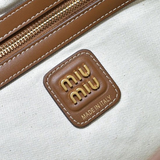Fake Miu Miu Ivy canvas tote bag 5BG231 navy blue with white stripes Clone