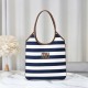 Fake Miu Miu Ivy canvas tote bag 5BG231 navy blue with white stripes Clone