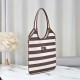 Fake Miu Miu Ivy striped canvas and leather shoulder bag 5BG231 light coffee Clone