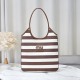 Fake Miu Miu Ivy striped canvas and leather shoulder bag 5BG231 light coffee Clone