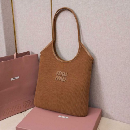 Fake Miu Miu Ivy corduroy shoulder bag/hobo 5BG231 Brown Clone