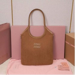 Fake Miu Miu Ivy corduroy shoulder bag/hobo 5BG231 Brown Clone