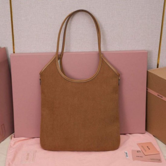 Fake Miu Miu Ivy corduroy shoulder bag/hobo 5BG231 Brown Clone