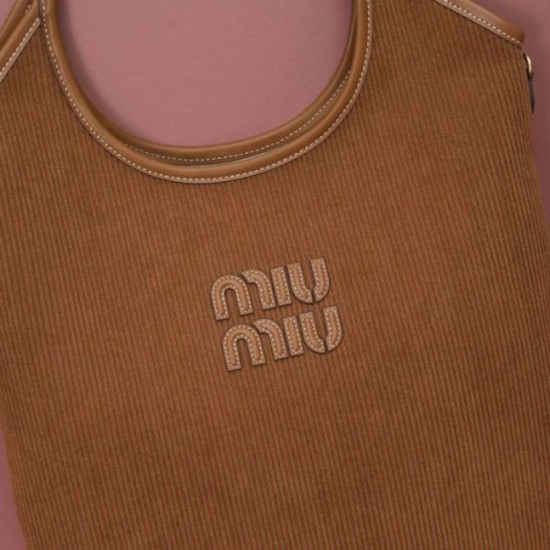 Fake Miu Miu Ivy corduroy shoulder bag/hobo 5BG231 Brown Clone