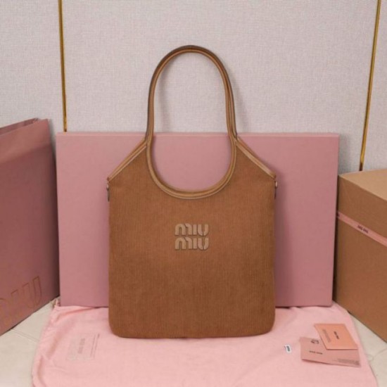 Fake Miu Miu Ivy corduroy shoulder bag/hobo 5BG231 Brown Clone