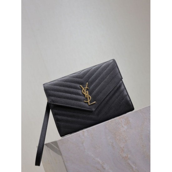 Replica YSL Saint Laurent Grain De Poudre Matelassé Chevron Envelope clutch bag black Knockoff Fake YSL Saint Laurent Grain De Poudre Matelassé Chevron Envelope clutch bag black Clone