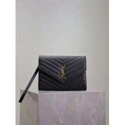 Fake YSL Saint Laurent Grain De Poudre Matelassé Chevron Envelope clutch bag black Clone