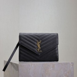 Fake YSL Saint Laurent Grain De Poudre Matelassé Chevron Envelope clutch bag black Clone
