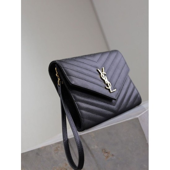 Replica YSL Saint Laurent Grain De Poudre Matelassé Chevron Envelope clutch bag black Knockoff Fake YSL Saint Laurent Grain De Poudre Matelassé Chevron Envelope clutch bag black Clone