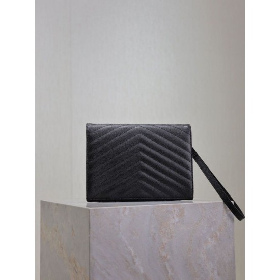 Replica YSL Saint Laurent Grain De Poudre Matelassé Chevron Envelope clutch bag black Knockoff Fake YSL Saint Laurent Grain De Poudre Matelassé Chevron Envelope clutch bag black Clone
