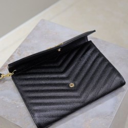 Fake YSL Saint Laurent Grain De Poudre Matelassé Chevron Envelope clutch bag black Clone