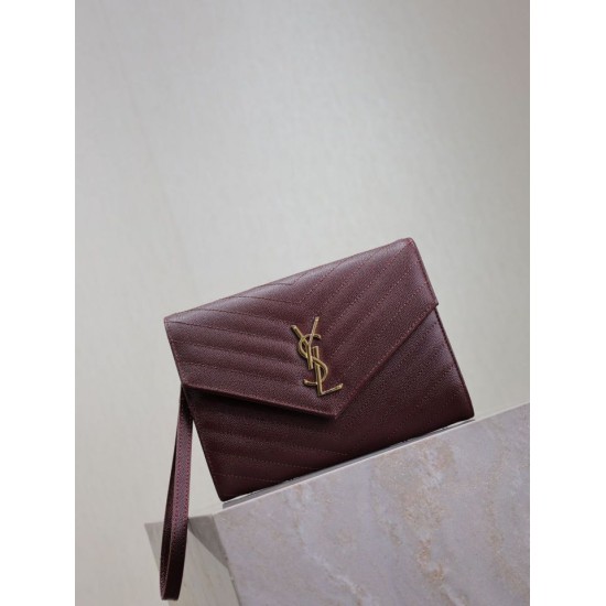 Fake YSL Saint Laurent Grain De Poudre Matelassé Chevron Envelope clutch bag burgundy Clone