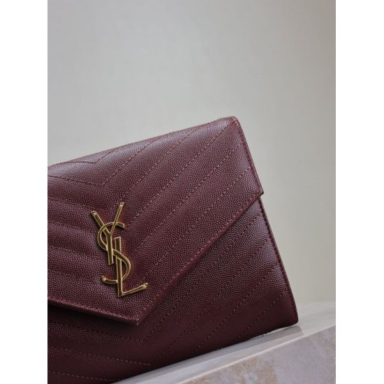 Fake YSL Saint Laurent Grain De Poudre Matelassé Chevron Envelope clutch bag burgundy Clone
