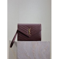 Fake YSL Saint Laurent Grain De Poudre Matelassé Chevron Envelope clutch bag burgundy Clone