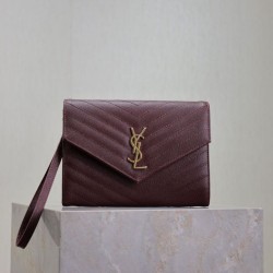 Fake YSL Saint Laurent Grain De Poudre Matelassé Chevron Envelope clutch bag burgundy Clone