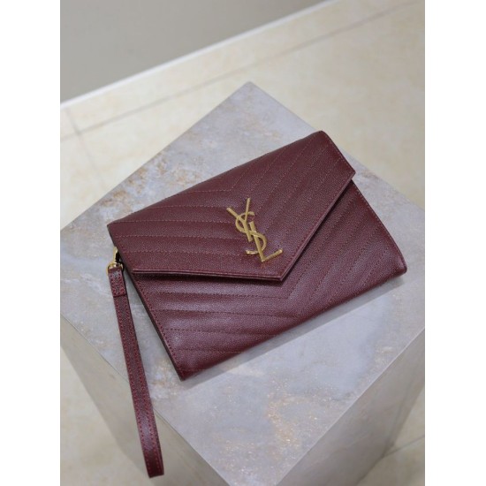 Fake YSL Saint Laurent Grain De Poudre Matelassé Chevron Envelope clutch bag burgundy Clone