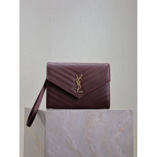 Fake YSL Saint Laurent Grain De Poudre Matelassé Chevron Envelope clutch bag burgundy Clone