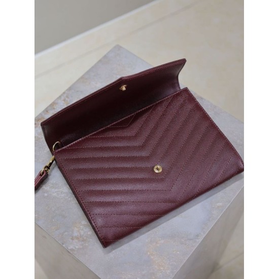 Fake YSL Saint Laurent Grain De Poudre Matelassé Chevron Envelope clutch bag burgundy Clone