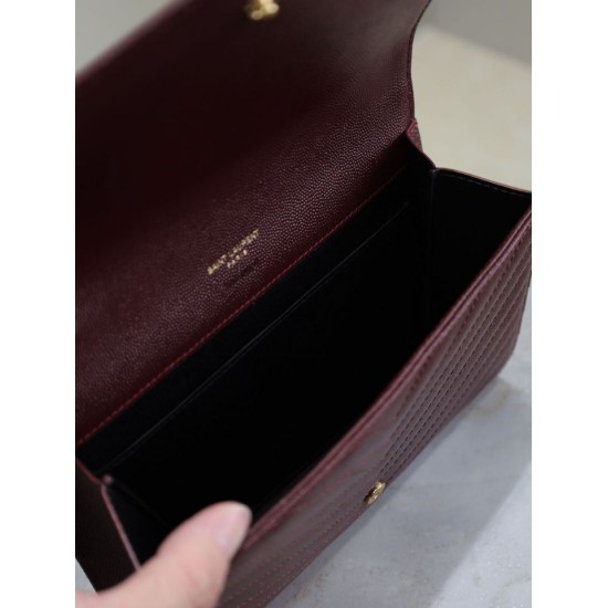 Fake YSL Saint Laurent Grain De Poudre Matelassé Chevron Envelope clutch bag burgundy Clone