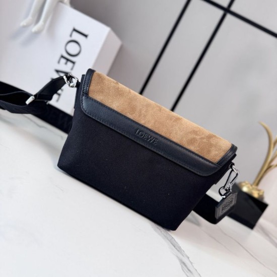 Fake Miu Miu Ivy LOEWE Mini Flex canvas and suede shoulder bag brown/black Clone