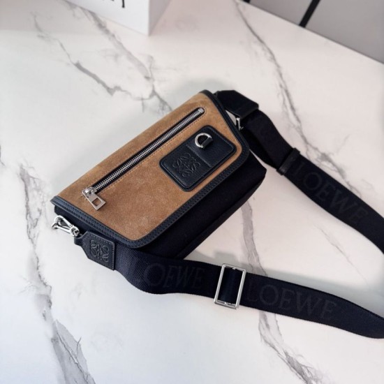 Fake Miu Miu Ivy LOEWE Mini Flex canvas and suede shoulder bag brown/black Clone