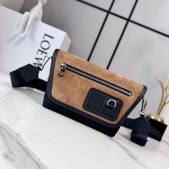 Fake Miu Miu Ivy LOEWE Mini Flex canvas and suede shoulder bag brown/black Clone