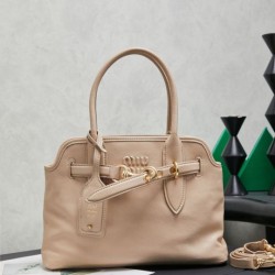 Fake Miu Miu Adventure leather tote bag creamy white Clone