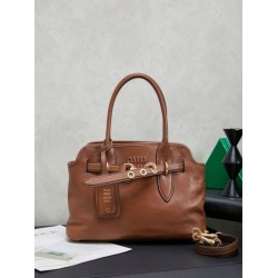 Fake Miu Miu Adventure leather tote bag brown 5BA292 Clone