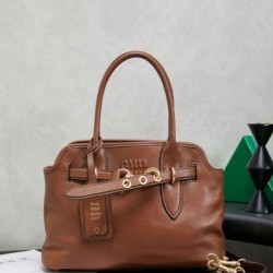 Fake Miu Miu Adventure leather tote bag brown 5BA292 Clone
