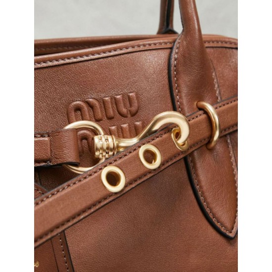 Fake Miu Miu Adventure leather tote bag brown 5BA292 Clone