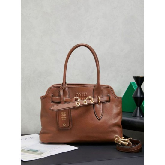 Fake Miu Miu Adventure leather tote bag brown 5BA292 Clone