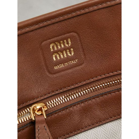 Fake Miu Miu Adventure leather tote bag brown 5BA292 Clone