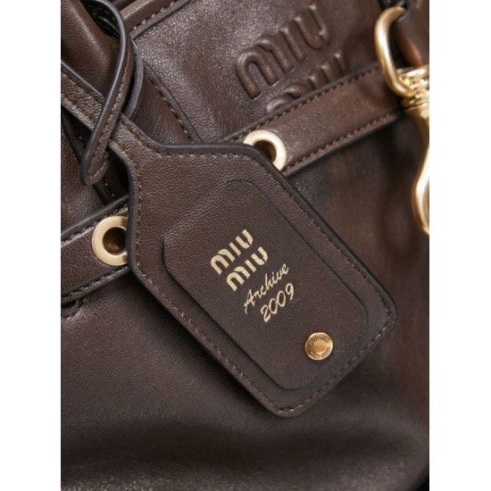Fake Miu Miu Adventure leather tote bag coffee 5BA292 Clone