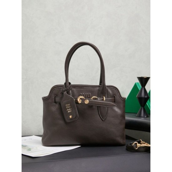 Fake Miu Miu Adventure leather tote bag coffee 5BA292 Clone