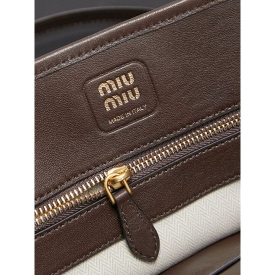 Fake Miu Miu Adventure leather tote bag coffee 5BA292 Clone