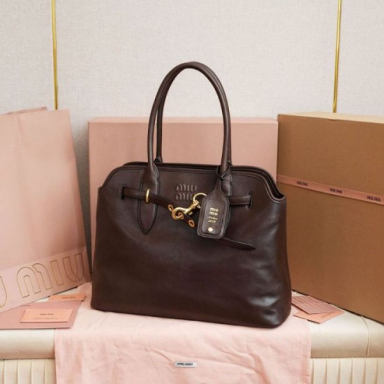 Fake Miu Miu Adventure nappa tote bag brown Clone