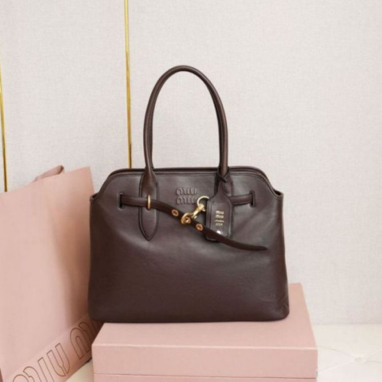 Fake Miu Miu Adventure nappa tote bag brown Clone