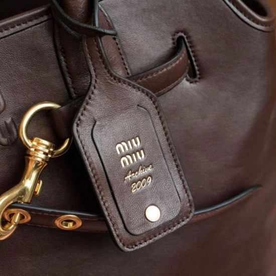 Fake Miu Miu Adventure nappa tote bag brown Clone