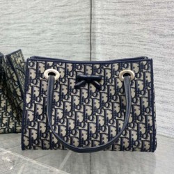 Replica Dior Oblique Small/Large Blue Jacquard Shopping Bag Fake Dupes
