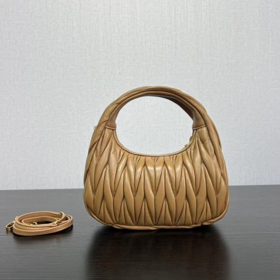 Replica Miu Miu Wander Matelasse Mini/Small Hobo Bag Brown Fake Dupes