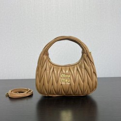 Replica Miu Miu Wander Matelasse Mini/Small Hobo Bag Brown Fake Dupes