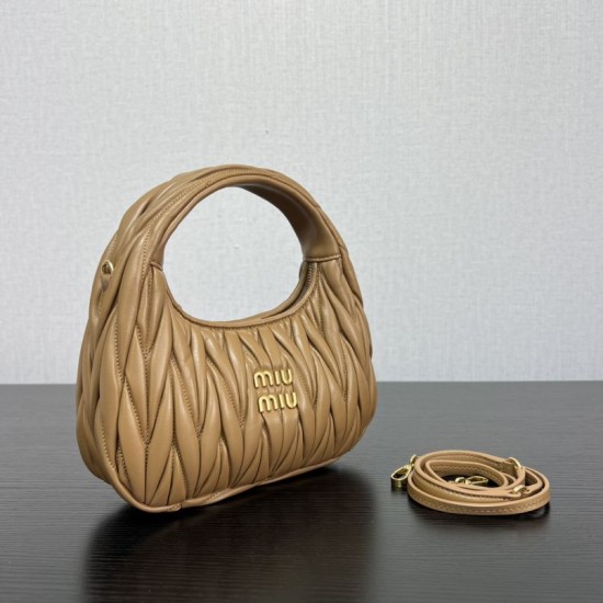 Replica Miu Miu Wander Matelasse Mini/Small Hobo Bag Brown Fake Dupes